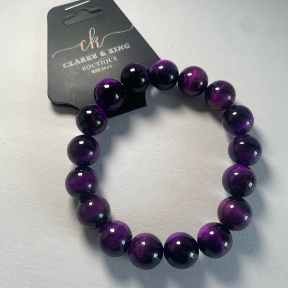 Purple Tiger Eye Beaded Bracelet 12 mm - Picture 4 of 5